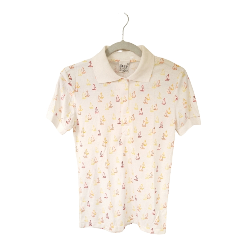 Vintage 80's Jeana Sailboat Collared T Shirt S NWT